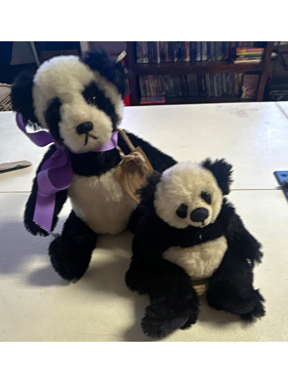 Heidi Handmade Vintage Panda Plush Stuffed Animal Purple Ribbon 1988
